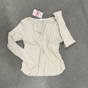 Women's Cream Ribbed Waffle Knit Top